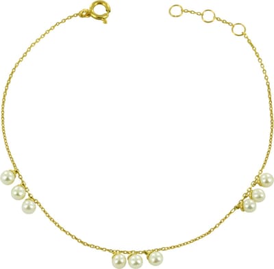 New Bling 9NBSAM-G190241 Gouden Armband - Dames - 9 Pareltjes - 3 mm Doorsnee - Ankerschakel - 16 + 1 + 1 cm - 14 Karaat - Goud