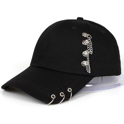 Unisex Zijijzeren Ring Baseballpetten Lente en Herfst Buiten Verstelbare Casual Hoed Zonbeschermingshoed (Black,Adjustable) zwart