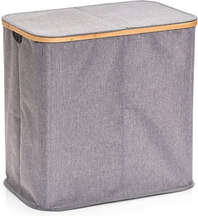 Zeller Dubbele wasmand - grijs - van stof - 53 x 33 x 50 cm - sorteer mand - wasmanden - 87 liter
