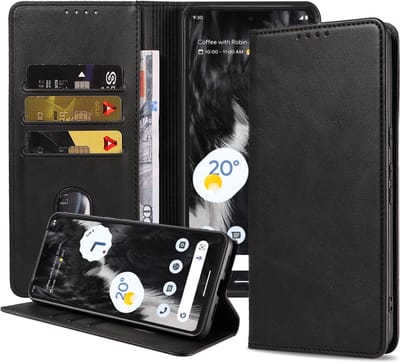 Smartphonica Telefoonhoesje geschikt voor Google Pixel 7 kunstleren hoesje met magnetische sluiting en pashouders book case - Zwart geschikt voor Google Pixel 7