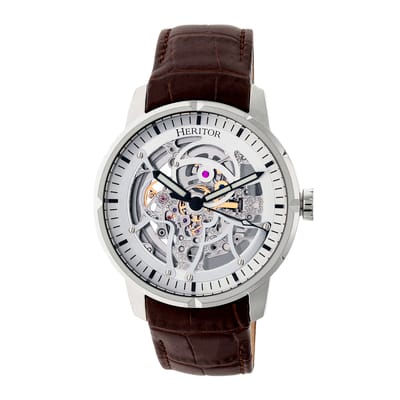 Automatisch skelet horloge Ryder van het merk Heritor Automatic: Leer / Bruin-wit