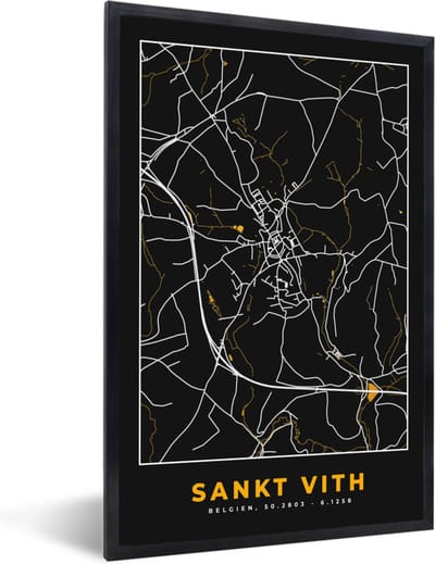 Fotolijst incl. Poster - Sankt Vith - Stadskaart - Kaart - Goud - Plattegrond - 40x60 cm - Posterlijst