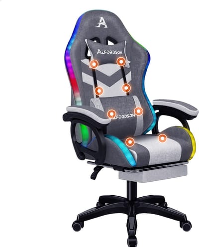 ALFORDSON Gamingstoel met 12 RGB LED kleuren afstandsbediening, glij-armleuningen