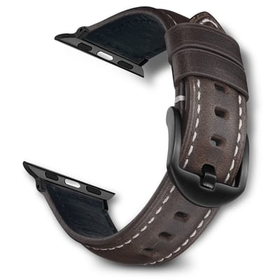Cosensi - Vervangband - Apple Watch Band - Comfortabel en stijlvol - Grijs - Geschikt voor alle series - Luxe olie-wax leer