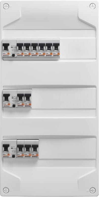Voorgemonteerde meterkast - Modulaire verdeelkast - Elektrische beveiliging - Voorzien van aardlekautomaten - 25x49x11 cm - Grijs