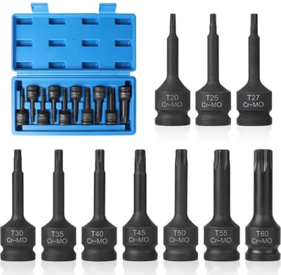Dailygoods - Dopsleutelset - Torx - 10 Stuks - 1/2 Inch - Cr-Mo - Dopsleutelinzetstukken - Geschikt voor Klussen - Met Bewaardoos