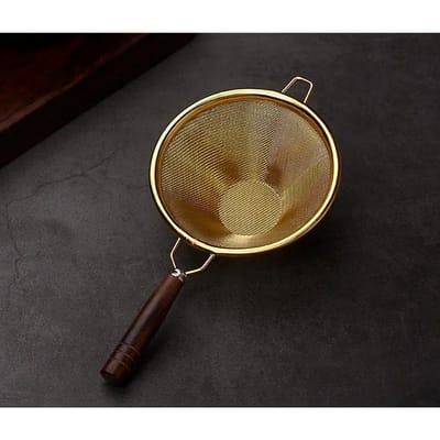 Houten Handvat Herbruikbaar Thee Zeefje Roestvrij Staal Fijn Lek Gaas Zeef Thee Blad Infuser Koffiefilters Theepot Accessoires brown