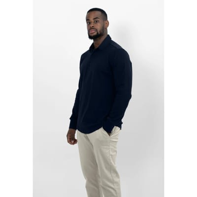 Vercate - Heren Polo Lange Mouw - Strijkvrij Poloshirt - Marine Blauw - Navy - Slim Fit - Excellent Katoen - Maat S