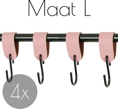 4x Leren S-haak hangers - Handles and more® | ZACHTROZE - maat L (Leren S-haken - S haken - handdoekkaakje - kapstokhaak - ophanghaken)