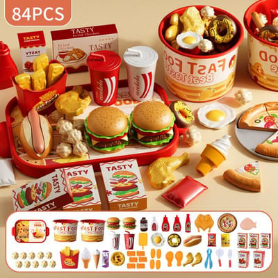 Kind Kookruimte Speelgoed Kit Simulatie Maak Hamburger Pizza Frietjes Doe-alsof Spel Voedsel Snijden Spel Montessori Interactief Speelgoed Cadeau