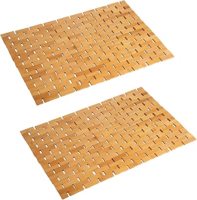 Waterdichte Bamboe Badmat - Antislip Douche Tapijt voor Badkamer - 40,6 x 61 cm - 2 Stuks