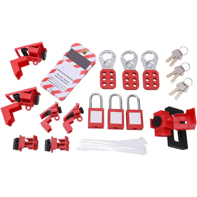 Kit de Consignation Électrique Loto Étiquette Moraillon Cadenas Dispositif de Consignation de Disjoncteur Sac de Rangement pour Usage Industriel red