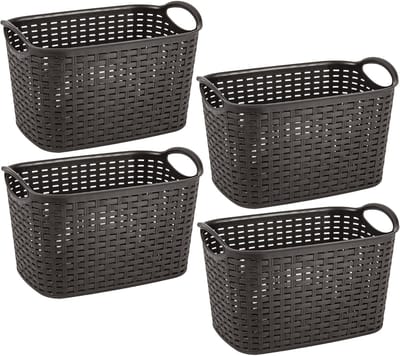Plasticforte opbergmand - 4x - kastmandje - 6,4 liter - bruin - kunststof - 19 x 29 x 18 cm