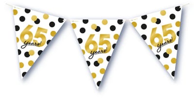 BTH – 65 Jaar Vlaggenlijn – Wit-Zwart-Goud – 6 m Verjaardag Decor – 65 Jaar Celebration Feest Versiering – Slinger