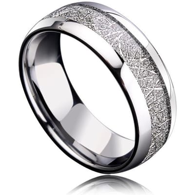 Heren 8MM Meteorietsteen Patroon Inleg Zilverkleur RVS Ring Verloving Trouwring Cocktailparty Hoge Sieraden 13 zilver