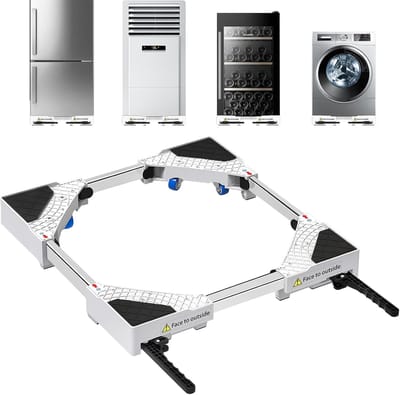 Verstelbaar Wasmachine Onderstel met 360° Zwenkwielen en Anti-Vibratie voor Wasmachine en Droger (42-69 cm)