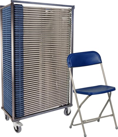 50x klapstoel Titan - in transportkar - grijs/blauw