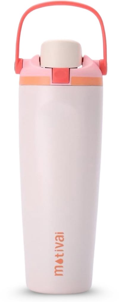 Motivai Two Sip RVS Drinkfles met Rietje & Twee Drinkopties – 900ML – 100% Lekvrij & Dubbelwandig – Thermosfles Waterfles – Rosé