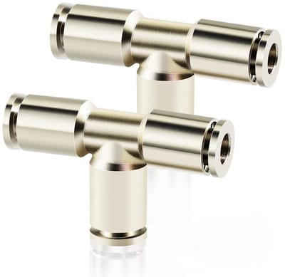 Dailygoods- Pneumatische Connector 8MM OD - 3-Weg Tee Unie - Vernikkeld Koper - Snel Verbinding - Robuust en Duurzaam - Drukbereik 0-2 MPA - Pneumatische Koppeling