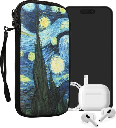 kwmobile hoesje voor smartphones XXL - 7" - hoes van Neopreen - Sterrennacht design - blauw / geel - binnenmaat 17,7 x 8,5 cm