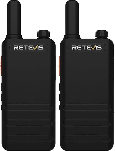Oplaadbare PMR446 Walkie Talkies - Ultra Dunne Draagbare Portofoon met VOX en Handsfree Functie (2 Stuks, Zwart)