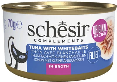 Schesir Kattenvoer Tonijn en Witvis in Boullion - 12 x 70 gr - Voordeelverpakking
