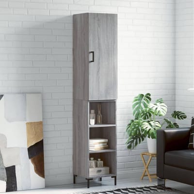 vidaXL - Hoge - kast - 34,5x34x180 - cm - bewerkt - hout - grijs - sonoma - eikenkleurig