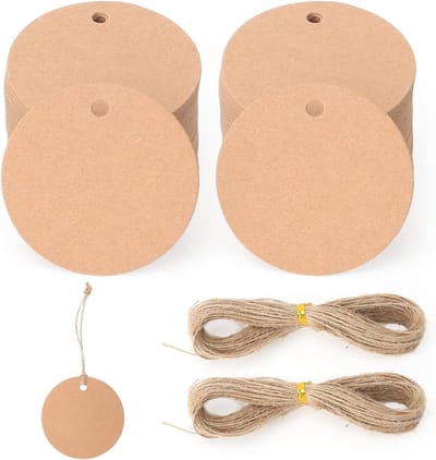 200 Stuks Kraft Papieren Labels met 40m Jute Touw - Ronde 5cm Cadeaulabels voor Cadeauverpakking, Bruiloften en Handgemaakte Feestjes