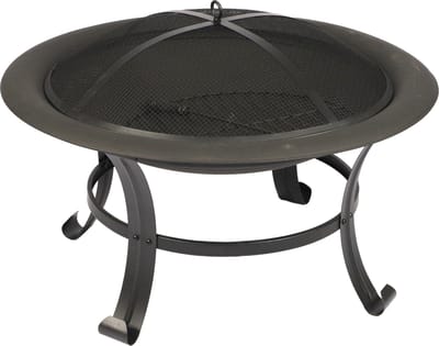 Grote Vuurkorf - Ø 76 x 53 cm – Met Vonkenscherm & Houtrooster – Vuurschaal voor Tuin, Terras & Camping – Stijlvolle Zwarte Buitenhaard van Metaal – Houtgestookt - Mat Zwart