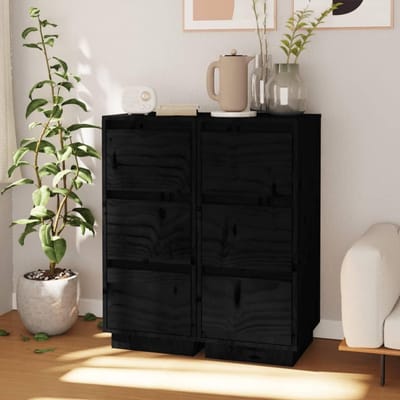 Houten Dressoirs - Zijkasten - Woonkamer Decoratie - Massief Grenenhout - 32x34x75 cm - Zwart