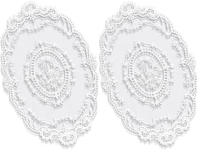 Set van 2 Retro Franse Kant Tafelmatten met Bloemige Borduursels, Ideaal voor Thuisdecoratie en Vazen (45x28cm)