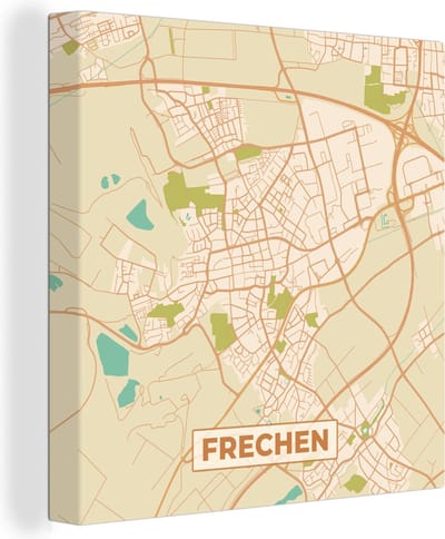 Canvas Schilderij Frechen - Plattegrond - Vintage - Stadskaart - Kaart - 20x20 cm - Wanddecoratie