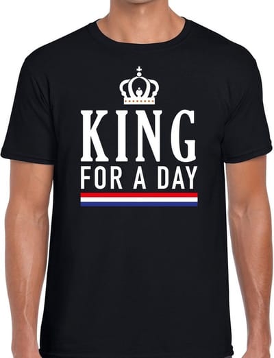Zwart King for a day t-shirt - Shirt voor heren - Koningsdag kleding S