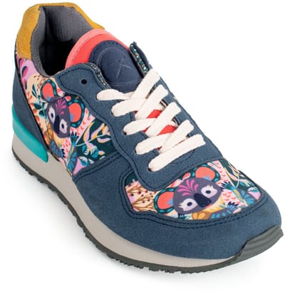 Inkkas Joey dames sneaker – comfortabele kleurrijke vegan sneaker met koala-print – saliegroen/lavendel/blauw, Maat 37