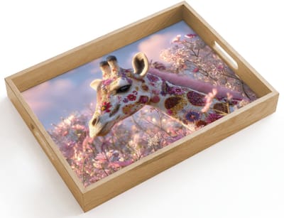 Dienblad hout 40x30 cm - Schootdienblad - Giraffe - Bloemen - Roze - Borrelplank rechthoek - Plateau dienbladen
