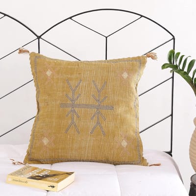 Kussenhoes Cactus Zijde - Decoratief Sierkussen - Bohemian Interieur - Handgeweven Katoen - 50x50 cm - Mosterdgeel