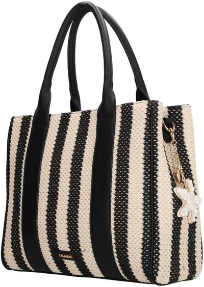 Charm London Capri Shopper - Schoudertas - Zomer - Rietlook - Bag Charm - Dames - Tote Bag - Dames Tas - Zwart