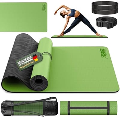 Yogamat - Antislip Fitnessmat en Gymnastiekmat - 183 x 61 x 0,6 cm - Vrij van Schadelijke Stoffen met Draagriem