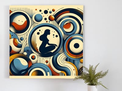 Abstract dikke dames schilderij | Volslanke vrouwen dansen in kleurrijke chaos van abstracte kunst | Kunst - 75x75 centimeter op Forex | Foto op Forex