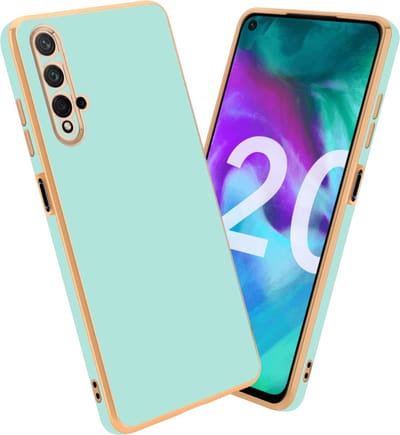 Cadorabo Hoesje geschikt voor Honor 20 / 20S / Huawei NOVA 5T in Glossy Mintgroen - Goud - Beschermhoes Case Cover van flexibel TPU-silicone en met camerabescherming