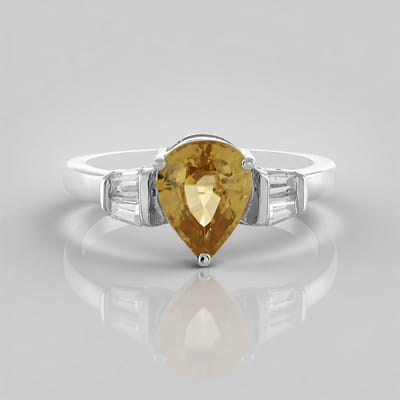 Cavill - Zilveren Ring 925 Sterling Zilver met Platina - Gele Zirkoon 2,137 ct Peervormig - Luxe Elegante Ring - Fancy Zirkonen 0,328 ct