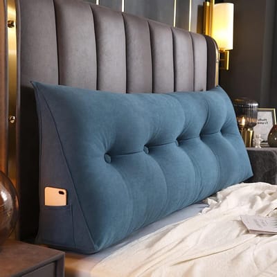 Hoofdbord Wigkussen - Leeskussen Rugsteun - Ontspannen in bed - Driehoekige vorm - 60 cm - Blauw