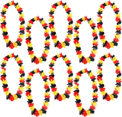 10 Stuks Duitse Fanartikelen, Hawaï-ketting met Bloemen in Zwart, Rood en Geel voor Voetbalfeesten, Decoratie en Tropische Strandthema's