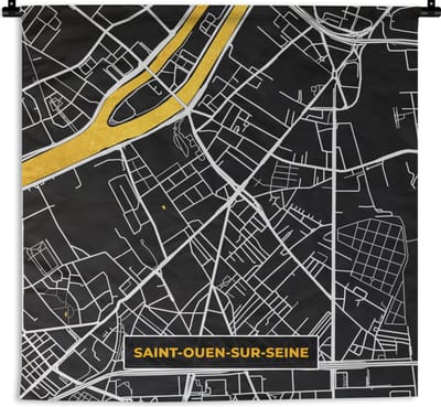 Wandkleed - Wanddoek - Saint-Ouen-sur-Seine - Stadkaart - Plattegrond - Kaart - Frankrijk - 180x180 cm - Wandtapijt - Stadskaart