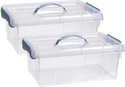 Plasticforte Opslagbox AZUL serie - 2x - met deksel - transparant - 12.5 liter - 40 x 30 x 16 cm - kunststof - opbergdoos - opbergen