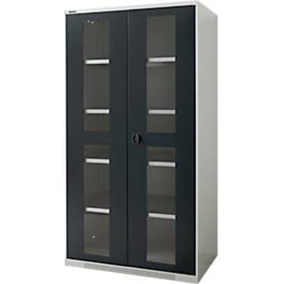 Schäfer Shop Genius dubbeldeurskast FS, staal, kijkvenster, ventilatiegaten, B 1055 x D 620 x H 1950 mm, 5 OH, lichtgrijs/antracietgrijs, tot 500 kg