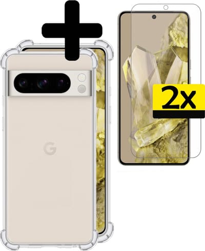 Hoesje - Met Screenprotector - 2 Stuks - Geschikt voor Google Pixel 8 Pro - Sterk & Shockproof - Siliconen Case - Back Cover - Telefoon Hoes - Shock Proof - Telefoonhoesjes - Transparant