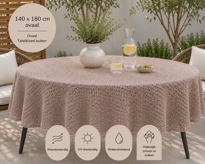Wicotex - Tafelkleed - Buitentafelkleed - Campingtafelkleed voor buiten - Ovaal - Kleur taupe - Afmeting 140x180cm