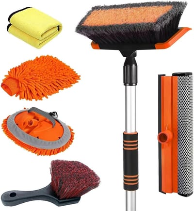 Autowasborstel Lange Handgreep - Wasborstel Mop - Auto Grondig Reinigen - Krasvrije Zachte Haren - 157 cm - Oranje