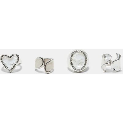 Stradivarius Set van 4 ringen met hart en kant  Grijs OS